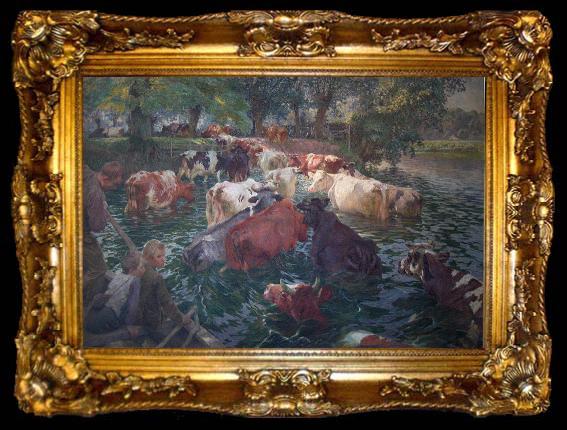 framed  Emile Claus Cows crossing the Lys River, ta009-2